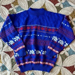Blue & red American Pride vintage 80s grandpa fisherman crewneck sweater. Size M